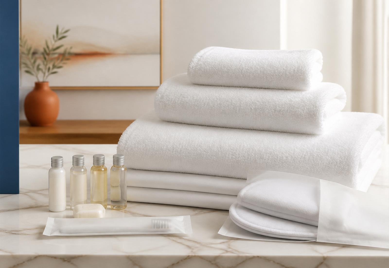 Kit benvenuto con shampoo bagnoschiuma ciabatte e tessili premium per affitti brevi Milano